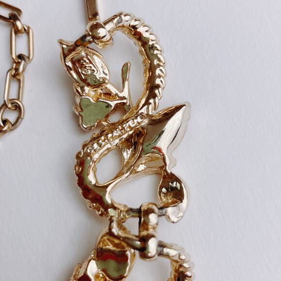 Signed Coro Mid Century Gold Tone Leaf Necklace with Amber Rhinestones VTG 1950s - Picture 12 of 12